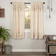 Simple Life Flax Natural Country Farmhouse Window Curtain Ruffled Short Panel Se