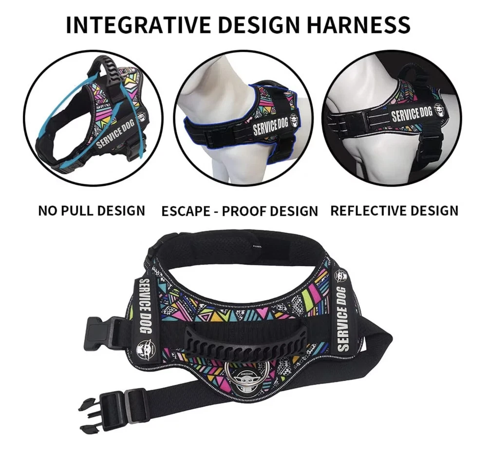 Dog Harness M Adjustable Reflective No Pull No Choke Outdoor Vest Service Pet BY