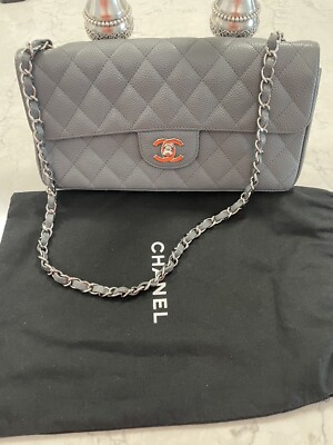 Chanel Classic Small Single Flap Bag Quilted Diamond Caviar Grey