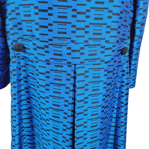 Vtg Grace Taylor Original Tailored Notch Lapel Coat Shiny Cobalt Blue & Black 18 - Picture 6 of 11