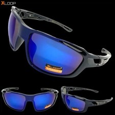 Men's Classic Biker Motorcycle SPORTS WRAP AROUND Cycling SUN GLASSES Blue Lens