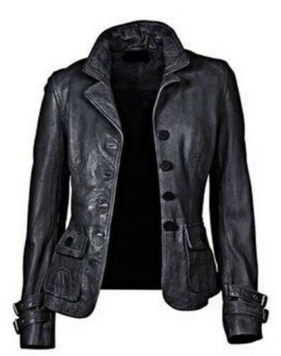 New Women's Biker Genuine Lambskin Soft Leather Motorcycle Slim Fit Biker Jacket - Picture 3 of 4