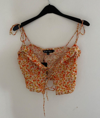 NEU MIT ETIKETT MOTEL Kali Ditsy Mandarine Top Träger Crop Größe S NEU