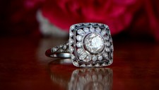 Vintage Art Deco 1.62 CT White Round CZ Bezel Set Ring 925 Sterling Silver