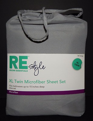 RE Room Essentials Twin Microfiber Sheet Set Grey New Dorm Room Travel Sheet