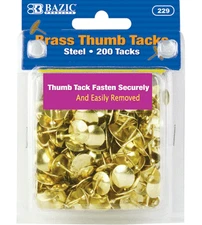 200 pins/pack Brass Gold Steel Thumb Tacks Push Pins Bazic #229