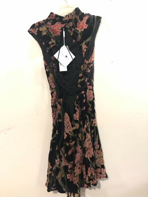 NWT Elliatt Size M Floral Pink Green Brown Velvet Tie Back Dress Women  Stylish | eBay