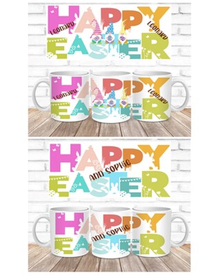 Tee Kaffee-Tasse 2 Motive Ostern Wichtel Gnom Happy Easter bunt PERSONALISIERT