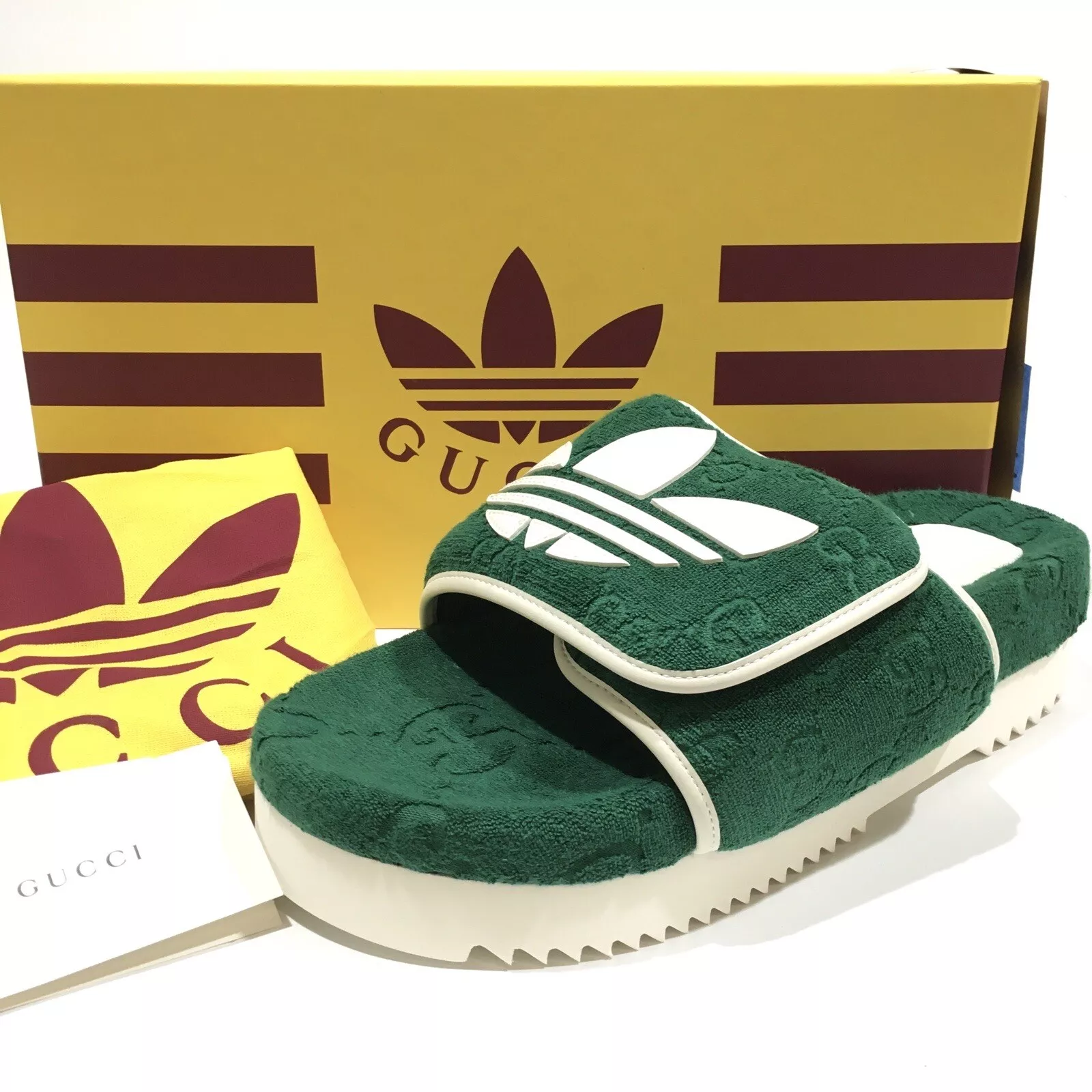 adidas X GUCCI GG SUPREME SANDALE SLIDE   ÉPONGE VERTE   HOMME US 11.5   NEUF