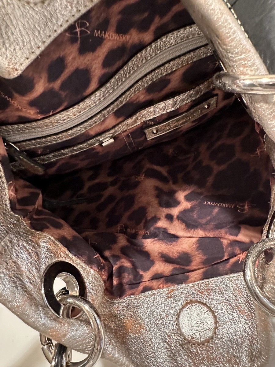 B MAKOWSKY Tri-Color Champagne Metallic & Brown Leather  Tri Colored B. Makowsky shoulder bag..all leather! main image 0