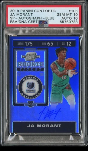 2019-20 Contenders Optic Ja Morant SP Blue Prizm Rookie Auto RC #/99 PSA 10 💎