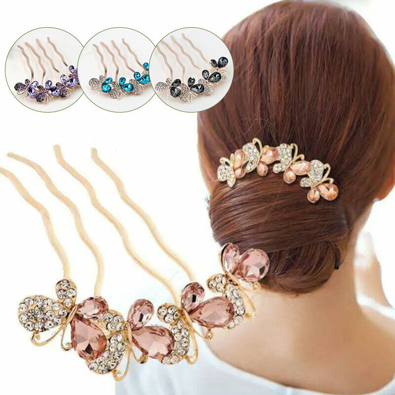 Women Rhinestone Crystal Wedding Flower Hair Comb Clip Hairpin Bridal Jewellery