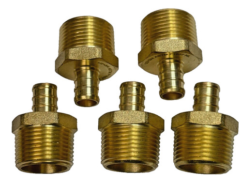 (Lot of 5) 1/2" PEX X 3/4" MALE NPT THREADED ADAPTER, BRASS CRIMP FITTING, LF