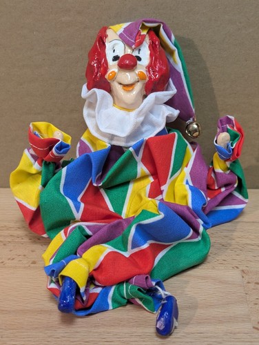 Hand Painted Clown Bendable Porcelain Doll Sitting Handmade Ceramics Decoration