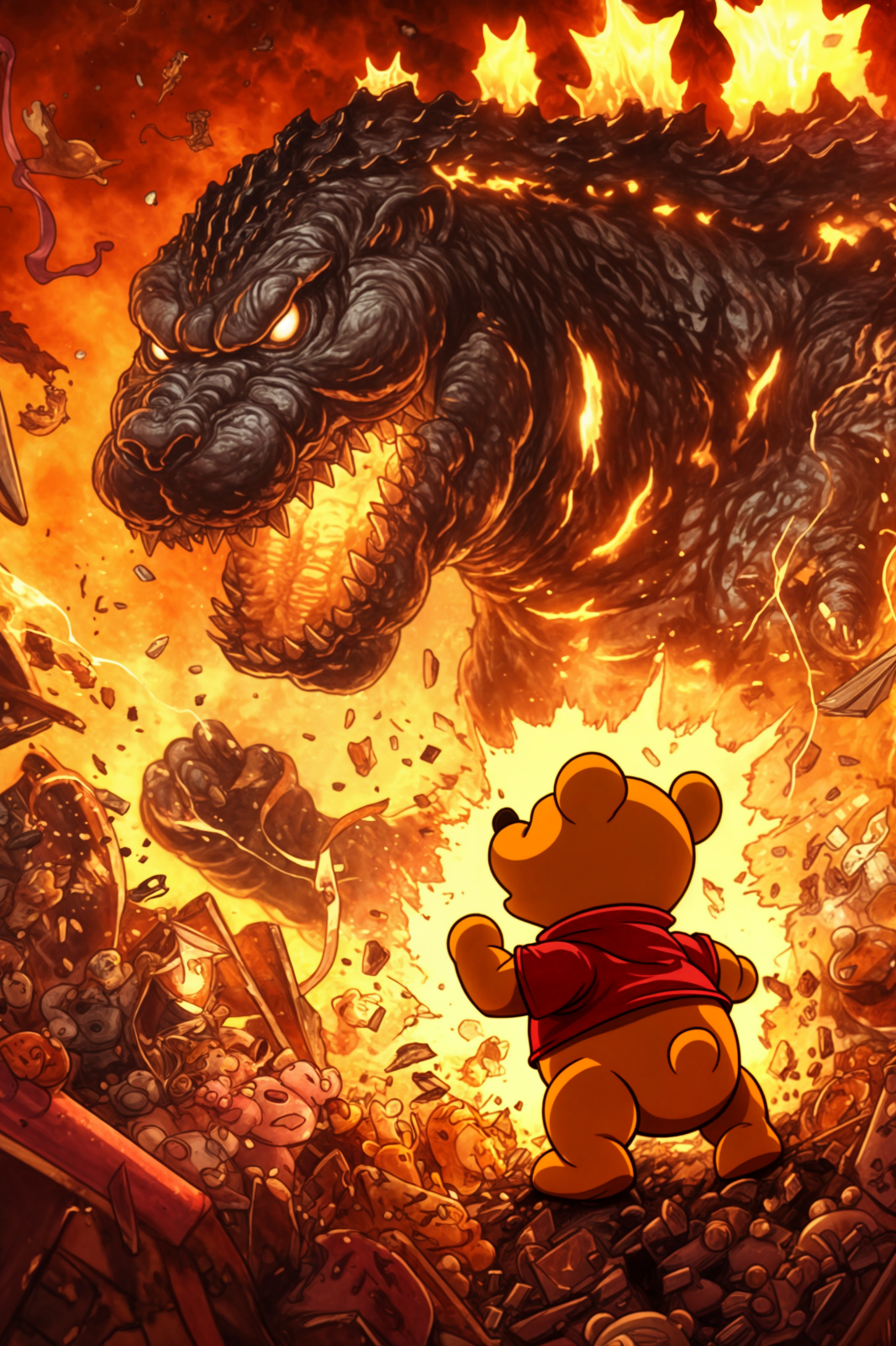 GODZILLA vs POOH Fine Art Print 13x19 Limited Edition Horror Monster Art 1/30