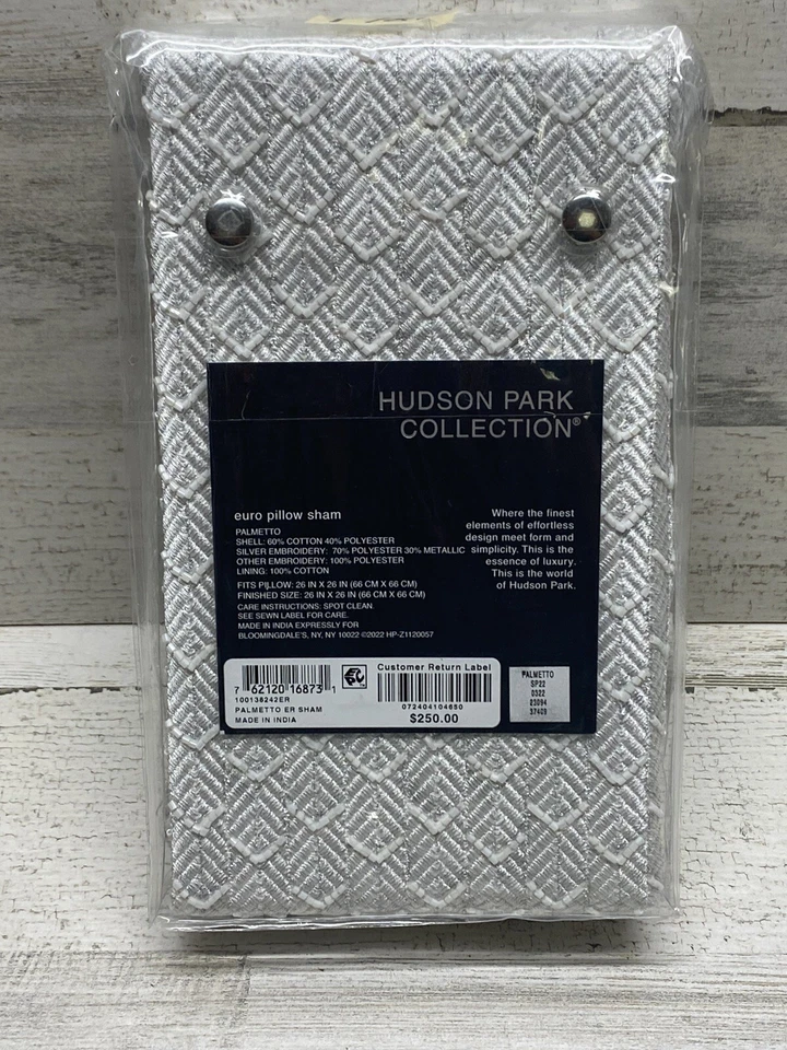 Hudson Park Palmetto (1) Euro Embellished Pillowsham White / Silver New - Image 4 of 4