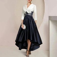 Mother of the Bride Dress V-Neck Satin Lace Appliques A-Line Wedding Guest Skirt