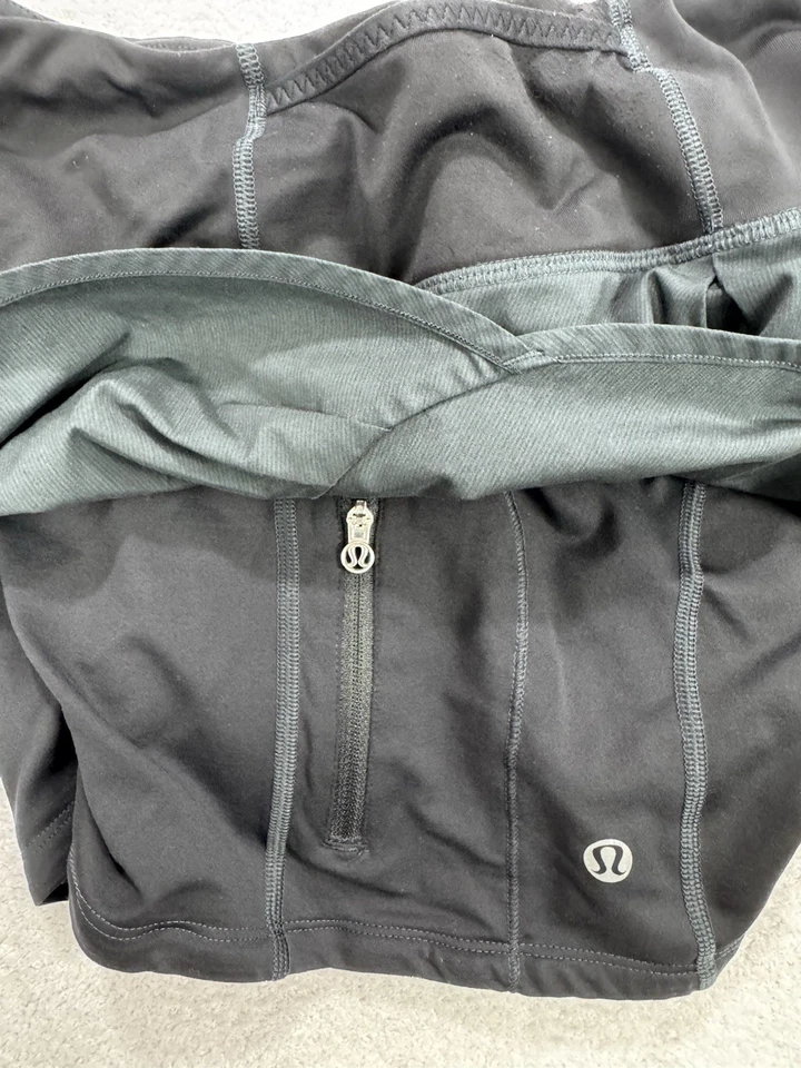 LULULEMON Running Shorts Skort Skirt Black Zipper Pocket Ruffle Size 8 Tennis - Image 3 of 4