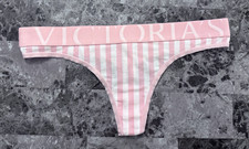 NWT VICTORIA'S SECRET PINK STRIPE THICK EXPLODED LOGO WAISTBAND THONG PANTIES
