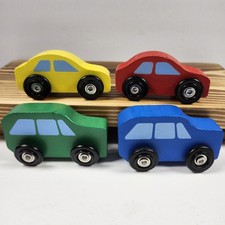 Melissa and Doug Wooden Car Lot of 4 Blue Red Yellow Green Magnetic Montessori