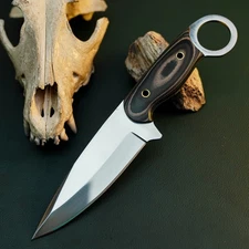 Gift-Ready 9.2" Damascus / Steel Knife Full Tang Hunt it Hunt + Leather Sheath