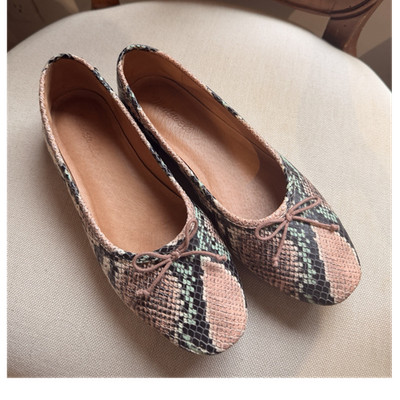 Madewell Snake Print Ballet Flats Bow Accent Leather Multicolor Size 7