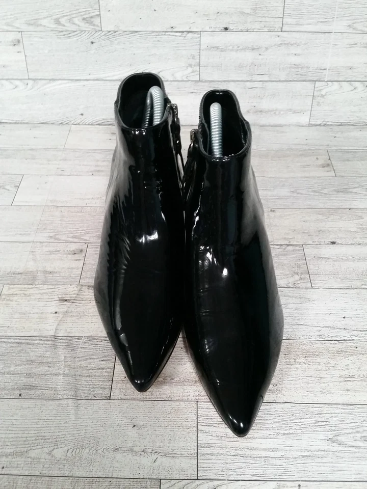 Botas de tornozelo femininas esplêndidas de couro envernizado preto biqueira pontiaguda tamanho 9 - Imagem 3 de 4
