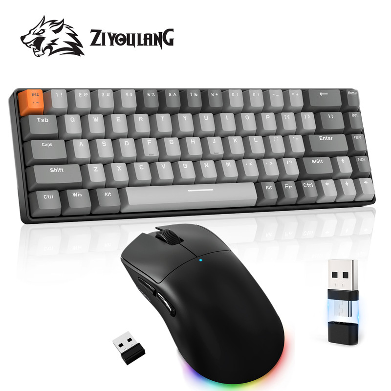 60% K68 Wireless Gaming Keyboard &Mouse ComboSet Mechanical 12800DPI RGB Hotswap