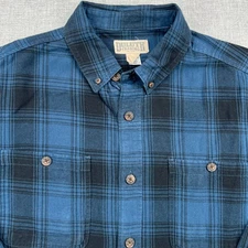 Duluth Trading Co Free Swingin Flannel Shirt Mens Large Blue Black Plaid Outdoor