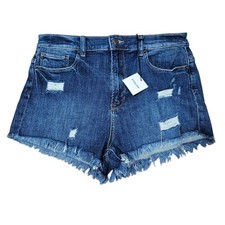 Sneak Peek Women's High Rise Denim Shorts Dark Wash Large NWT