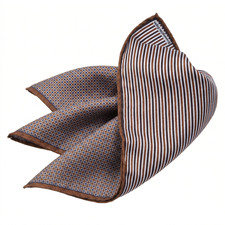NWOT Zegna Brown  White Double Sided Silk Pocket Square Italy 13" missing label