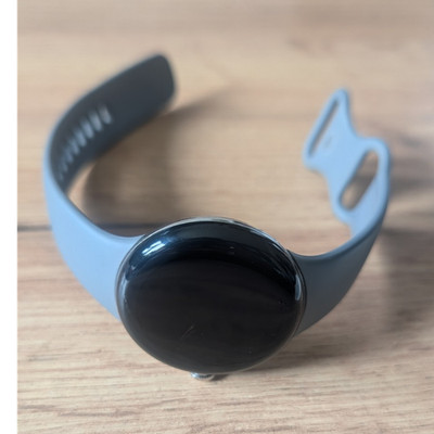 Google Pixel Watch 44mm Edelstahl Silber GPS Herzfrequenz Grau Silikonarmband