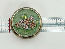 Vintage Enamel and Brass Trinket Pill Box 3 Compartment Monsoon Home "FLAWED"
