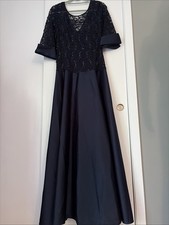 JS Collections Dress Mother Of The Bride Gown Navy Blue Sequin Top Size 16
