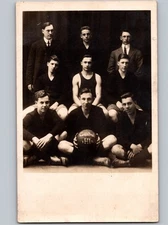 c1913 Central High School Mens Basketball Team Group RPPC Real Photo