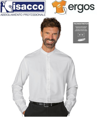Isaac DETROIT Unisex Techno Stretch Hemd Weiß Koreanischer Kragen Langarm