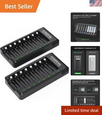 8 Bay AA AAA Battery Charger 2 Pack - USB High-Speed Charging  Safety Certified