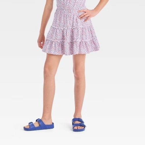 Cat & Jack NWT Girls' Pink Blue Floral Tiered Skort Size M (8)
