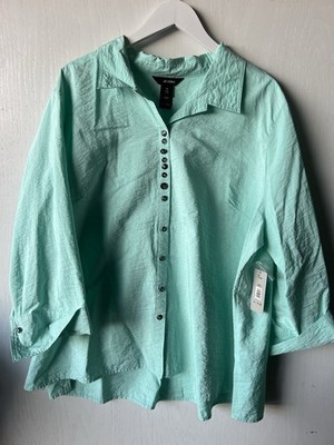 NWT ALI MILES 3X Button Front Blouse 3/4 Sleeve