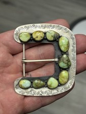 STERLING SILVER SOUTHWEST HAND STAMPED HUGE PALOMINO TURQUOISE BELT BUCKLE .925