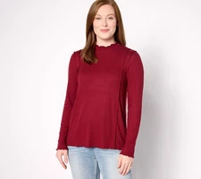 LOGO by Lori Goldstein Waffle Mock Neck Top Cabernet M New