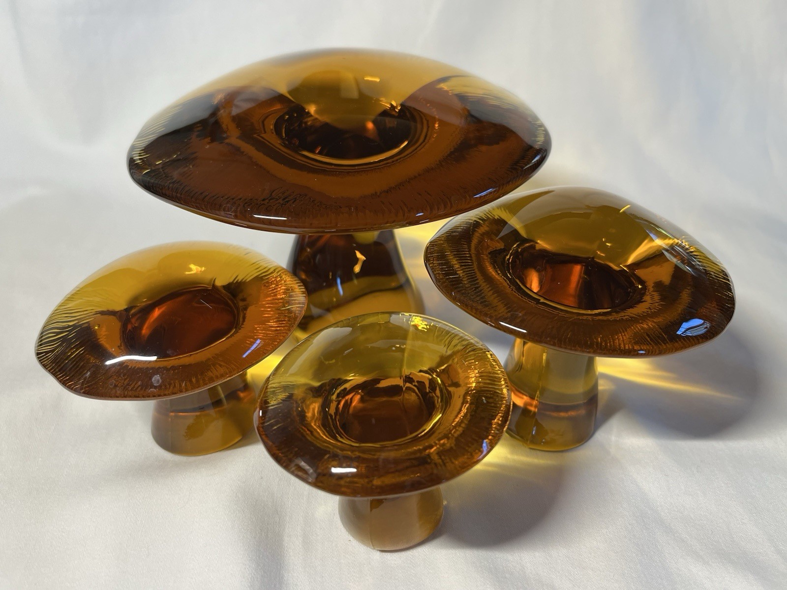 Vintage Rare Complete 4 piece set of Amber Glass Mushrooms - Viking - MCM Modern