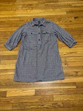 Gap Womens Flannel Shirt Dress Size Small Petite Gray Blue Red Checks Cotton