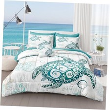 Sea Turtle Comforter Set with Sheet Set 8 Pieces Bed in a King-8 Pieces Teal