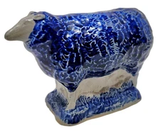 VTG Rowe Pottery Works Salt Glazed Sheep Figurine Stoneware Sculpture Farmhouse