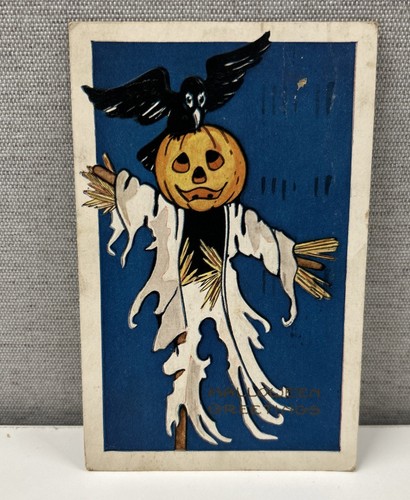 Halloween Postkarte um 1924 Jack-o'-lantern Vogelscheuche Hal Crow Whitney Messe USA