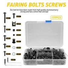 For Honda Suzuki Steel Yamaha Fairing Bolts Bodywork Black Screws Set 177pcs EAG