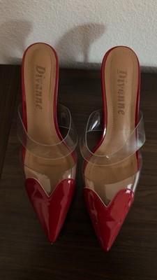 Divanne Red Patent Leather Clear Strap Pointed Toe Pump Solid Slip On 8
