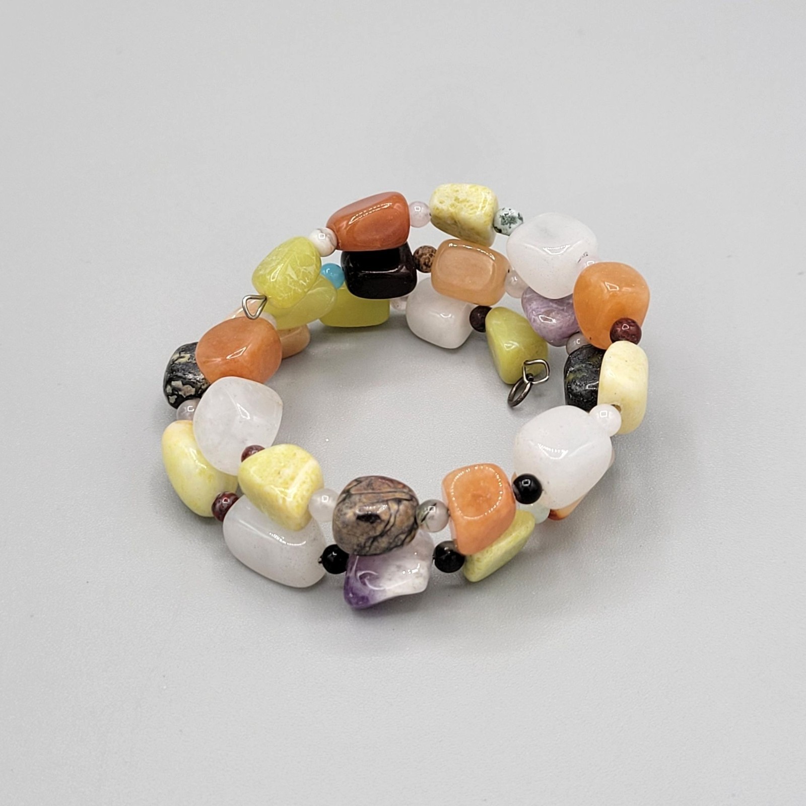 Multicolored Agate Stone Memory Wire Bracelet Adj… - image 4