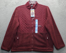 Eddie Bauer Zip Up Polar Fleece Jacket Womens L Red Mixed Media Quilted EB010877